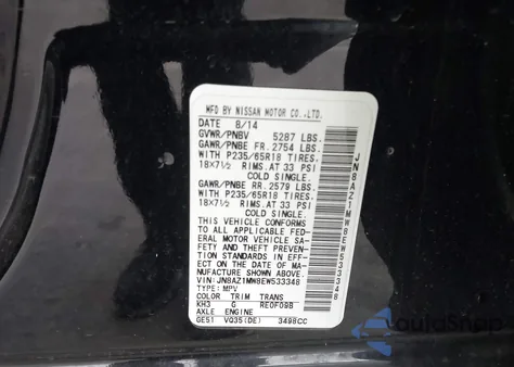 2014 Nissan Murano Sl from USA, damaged, VIN JN8AZ1MW8EW533348